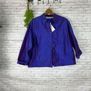 NWT Anu by natural Grape Punch Iridescent Purple Silk Button Down